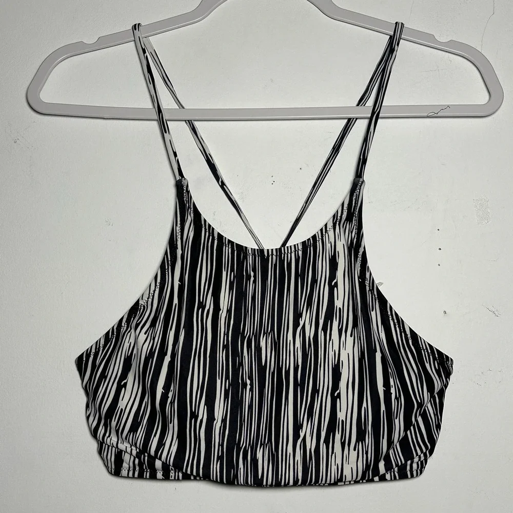 Cupshe Black White Stripe High Neck Halter Bikini Swim Top Size‎ S
